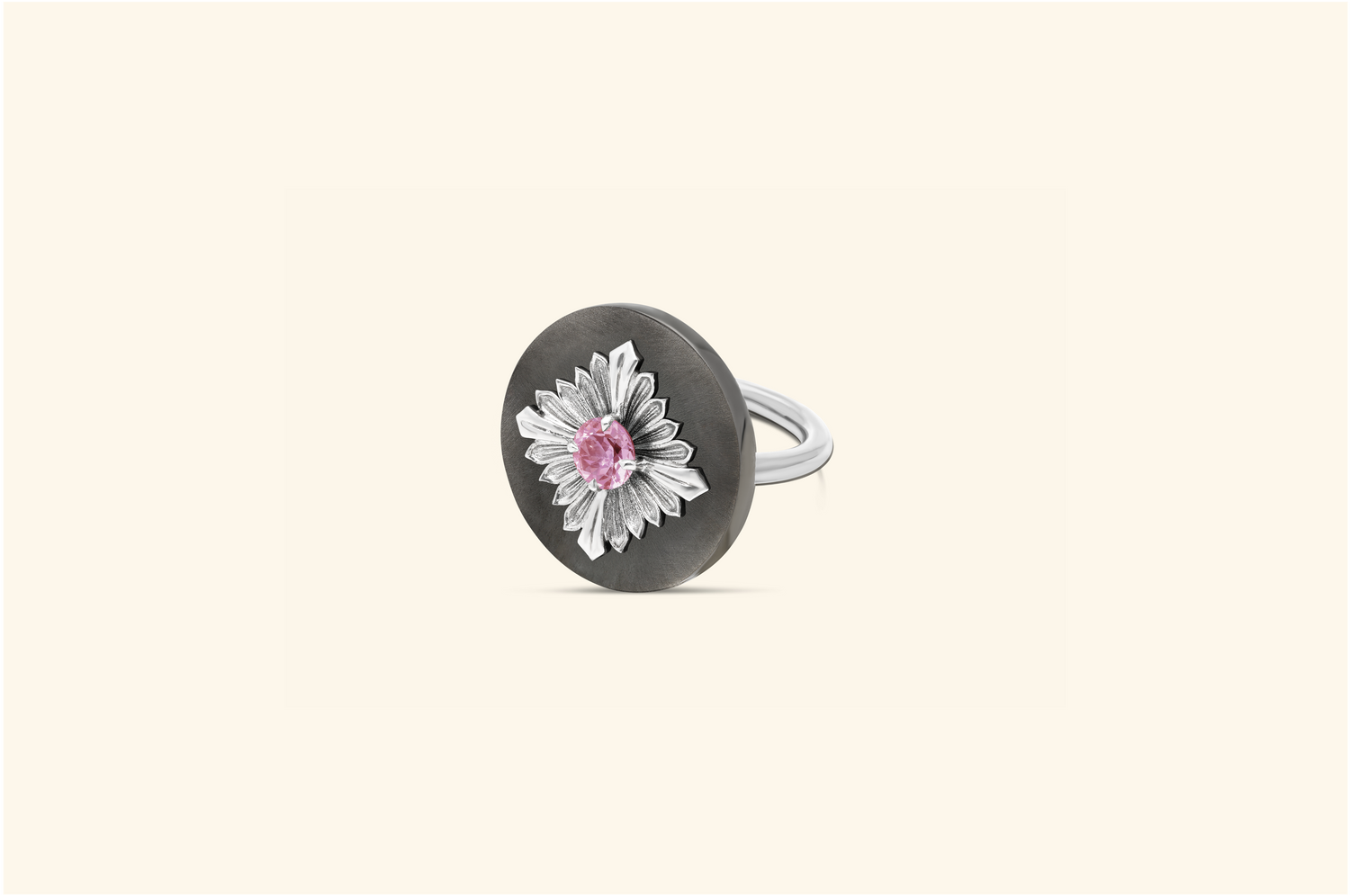 Tag ring, blackened silver, silver, pink tourmaline
