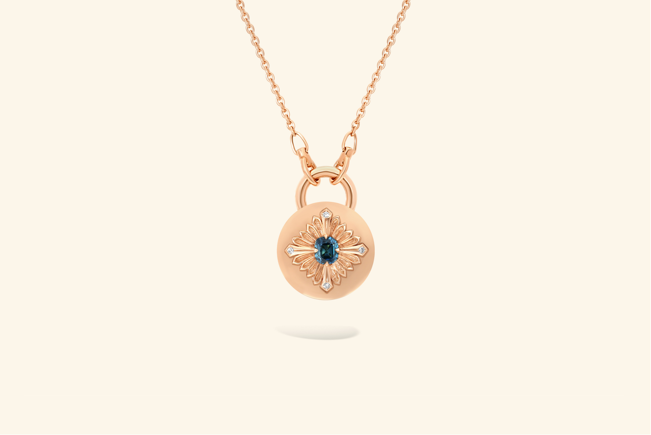 Tag necklace, rose gold, diamonds, indigolite tourmaline