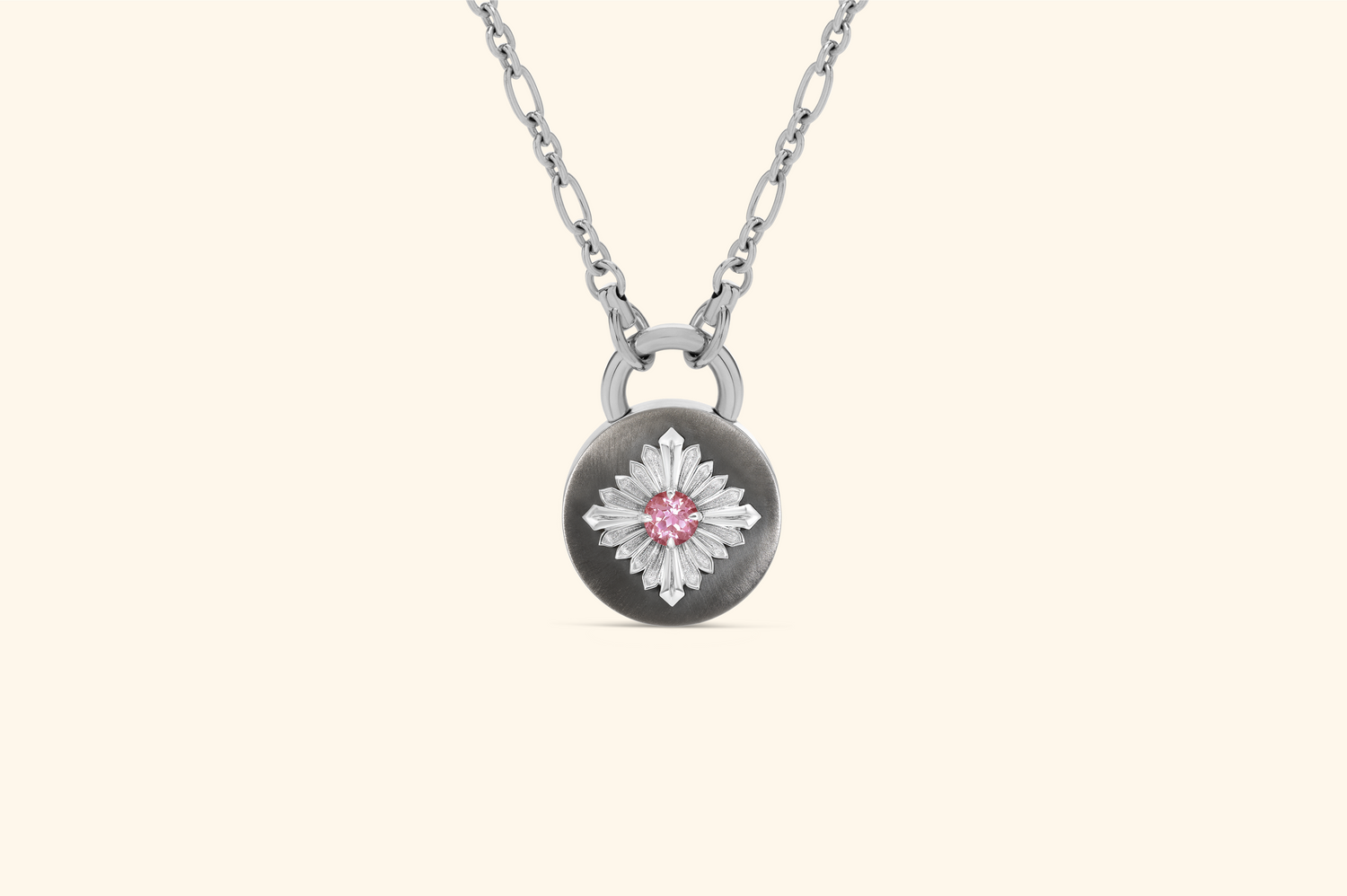 Necklace Tag, Blackened Silver, Silver, Pink Tourmaline