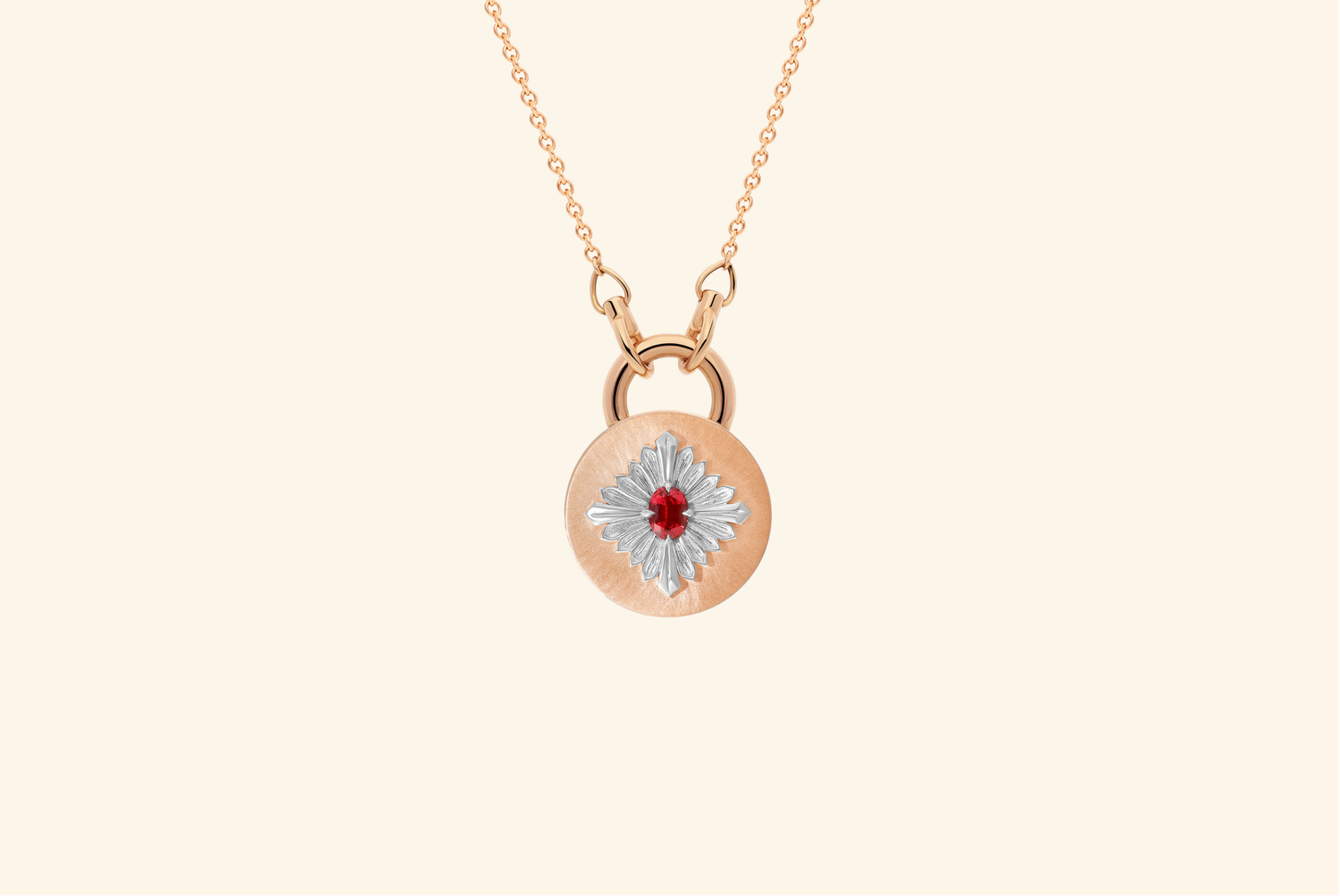 Collier Tag, or rose, argent, spinelle rouge
