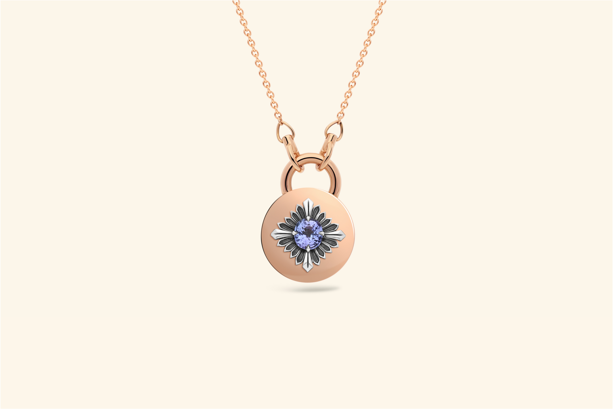 Collier Tag, or rose, argent noirci, tanzanite