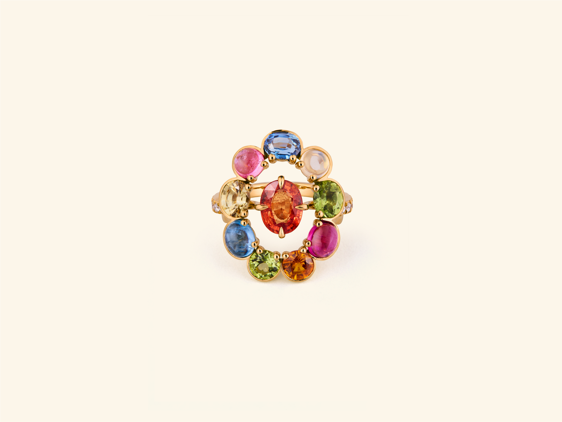 Frame Multicolour, rose gold, orange sapphire, coloured stones, diamonds