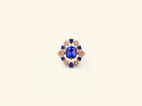 Round Frame ring, rose gold, blue lacquer, diamonds, tanzanite