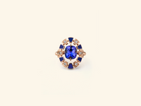 Round Frame ring, rose gold, blue lacquer, diamonds, tanzanite