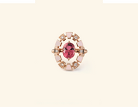 Frame ring, rose gold, pink lacquer, diamonds, pink tourmaline